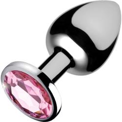 Booty Sparks Pink Gem Anal Plug, 2.75 Inch, Silver/Pink