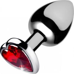 Booty Sparks Red Heart Anal Plug, 3.75 Inch, Silver/Red