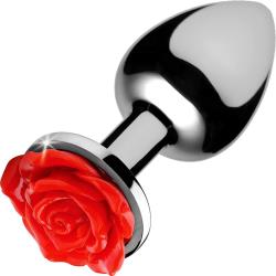 Booty Sparks Red Rose Anal Plug, 3.5 Inch, Silver/Red