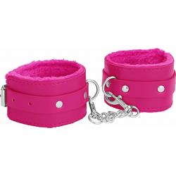 Ouch! Premium Plush Leather Wrist Cuffs, One Size, Foxy Pink