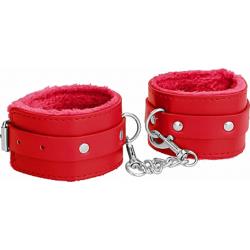 Ouch! Premium Plush Leather Ankle Cuffs, One Size, Sweetheart Red