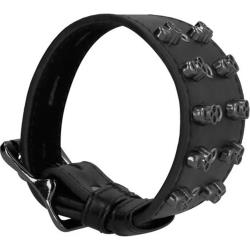 Ouch! Skulls and Bones Adjustable Bonded Leather Bracelet, One Size, Black