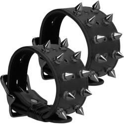 Ouch! Skulls and Bones Leather Handcuffs with Mini Spikes, One Size, Black