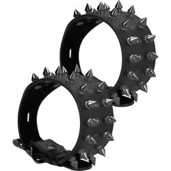 Ouch! Skulls and Bones Leather Ankle Cuffs with Mini Spikes, One Size, Black