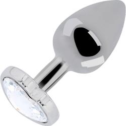 Rich Smooth Metal Butt Plug, 3 Inch, Silver/Heart Diamond