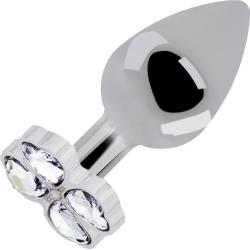 Rich Smooth Metal Butt Plug, 2.8 Inch, Silver/Lucky Diamond