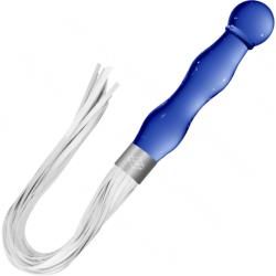 Chrystalino Whipster Handblown Glass Massager with Leather Whip, 7 Inch, Blue