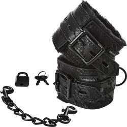 Sincerely Lace Fur Lined Handcuffs with Lock, One Size, Black