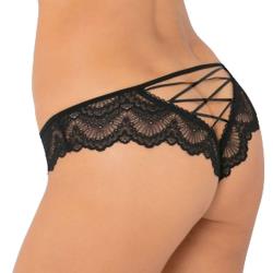 Come Undone Lacy Crotchless Panty, Small/Medium, Black
