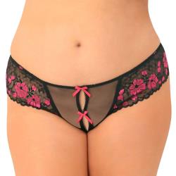 Sweet and Spicy Crotchless Lace Thong with Bows, Plus 3X/4X, Pink/Black