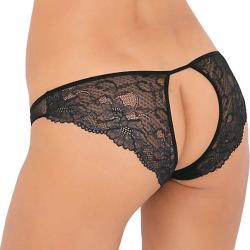 Back For Some Love Cheeky Crotchless Lace Panty, Small/Medium, Black