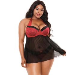 Sophia QUEEN Halter Babydoll and Panty Set by Curve, Plus 3X/4X, Red