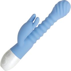 Evolved Bendy Bunny Dual Motor Rechargeable Silicone Vibrator, 7.5 Inch, Blue