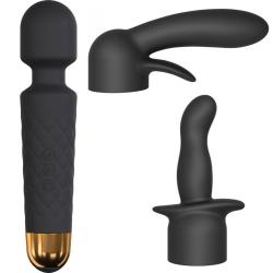 Dorcel Wanderful Wand Kit with 2 Silicone Attachments, 8 Inch, Black