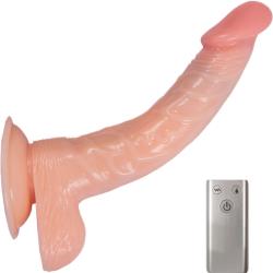 Natural Realskin Hot Cock Curved Rechargeable Dildo, 8 Inch, Beige