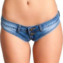 Cheeky Denim Booty Short Hot Pants with Low Waist, Large, Blue