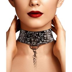 Ouch! Love Street Art Collar and Leash, One Size, Black