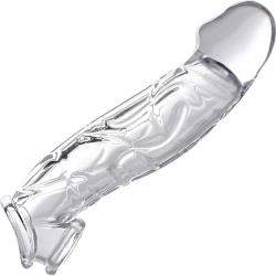 Size Matters 2 Inch Extra Length Penis Extension with Ball Stretcher, 9 Inch, Clear