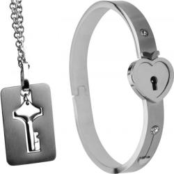 Master Series Cuffed Locking Bracelet and Key Necklace, Silver