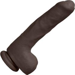 The D Uncut D Dual Density Ultraskyn Dildo with Balls, 9 Inch, Chocolate