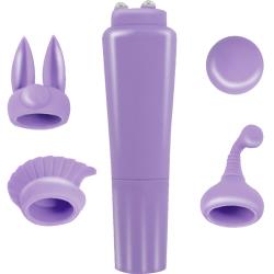Intense Clit Teaser Vibrator Kit with 4 Attachments, 4 Inch, Purple