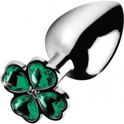 Booty Sparks Lucky Clover Gem Anal Plug, 3.8 Inch, Silver/Green