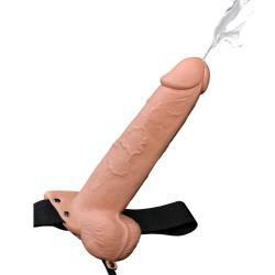 Fetish Fantasy Hollow Squirting Strap-On with Balls, 9 Inch, Flesh