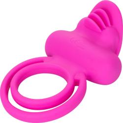 Silicone Rechargeable Dual Clit Flicker Cock Ring, Pink
