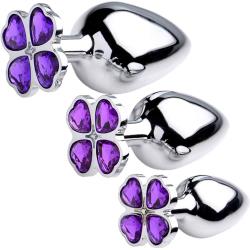Booty Sparks Violet Flower Gem Set of 3 Anal Plugs, Silver/Purple