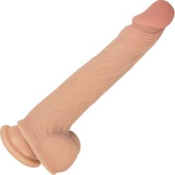 Realcocks Self Lubricating Dildo with Bendable Inner Spine, 9 Inch, Vanilla