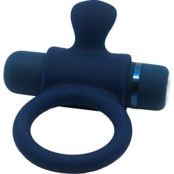 nu Sensuelle Silicone Vibrating Cock Ring with Tongue, Navy Blue