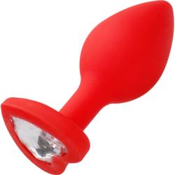 Ouch! Diamond Heart Silicone Butt Plug, 2.9 Inch, Red