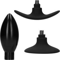 Ouch! Interchangeable Rounded Head Butt Plug Set, 3.9 Inch, Black