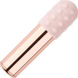 Le Wand Chrome Rechargeable Bullet with Silicone Textured Sleeve and Ring, Rose Gold