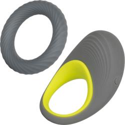 Link Up Edge Dual Stimulating Vibrating Silicone Cockring, 3.5 Inch, Gray/Lime