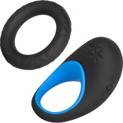 Link Up Max Dual Stimulating Vibrating Silicone Cockring, 3.5 Inch, Black/Blue
