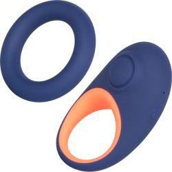 Link Up Verge Dual Stimulating Vibrating Silicone Cockring, 3.5 Inch, Blue/Orange