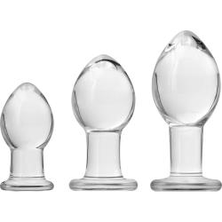 Crystal Trainer Kit with 3 Glass Butt Plugs, Clear