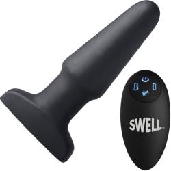Swell 10X Inflatable and Vibrating Remote Controlled Silicone Anal Plug, 5.5 Inch, Black