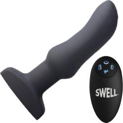 Swell 10X Inflatable and Vibrating Remote Controlled Curved Anal Plug, 6.25 Inch, Black