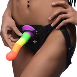 Proud Rainbow Silicone Dildo with Harness, 7.2 Inch