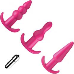 Frisky Thrill Trio Anal Plug Set with Vibrating Bullet, Pink