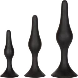 Silicone Anal Starter Kit with 3 Tapered Plugs, Black