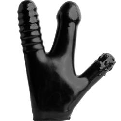 OxBalls CLAW Rubbery Stretchy Glove with 3 Different Dildos, Black