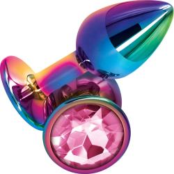 Rear Assets Tapered Metal Butt Plug, Small, Dark Pearl/Pink Jewel
