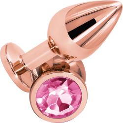 Rear Assets Tapered Metal Butt Plug, Medium, Rose Goldl/Pink Jewel