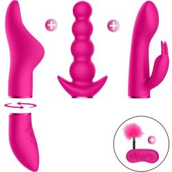 Pleasure Kit No 6 Vibrator with Clitoral, Beads, and Rabbit Attachments, Pink