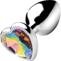 Booty Sparks Rainbow Prism Heart Anal Plug, 2.8 Inch, Silver/Rainbow