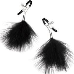 Lux Fetish Feather Nipple Clips, Black