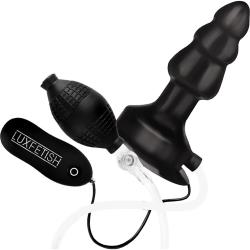Lux Fetish Inflatable Vibrating Butt Plug with Suction Base, 4 Inch, Black